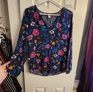 (ST) Old Navy peasant top blouse blue and floral